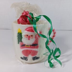 Santa Claus Holding Christmas Tree Plastic Cup Mug Vtg Holiday Decor
